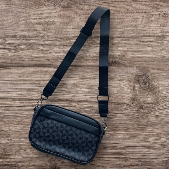 Stylish Minimalist Modern Black Geometric Men's Crossbody Bag - Picture 2 of 3